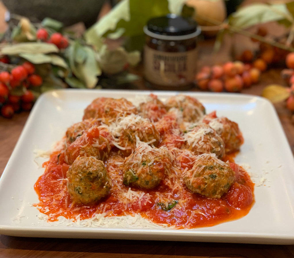 Meatballs with Omnivore Salt & Sicilia Sauce