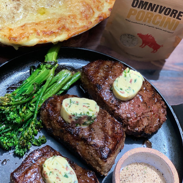 FILET MIGNON STEAK WITH OMNIVORE PORCINI SALT BLEND 